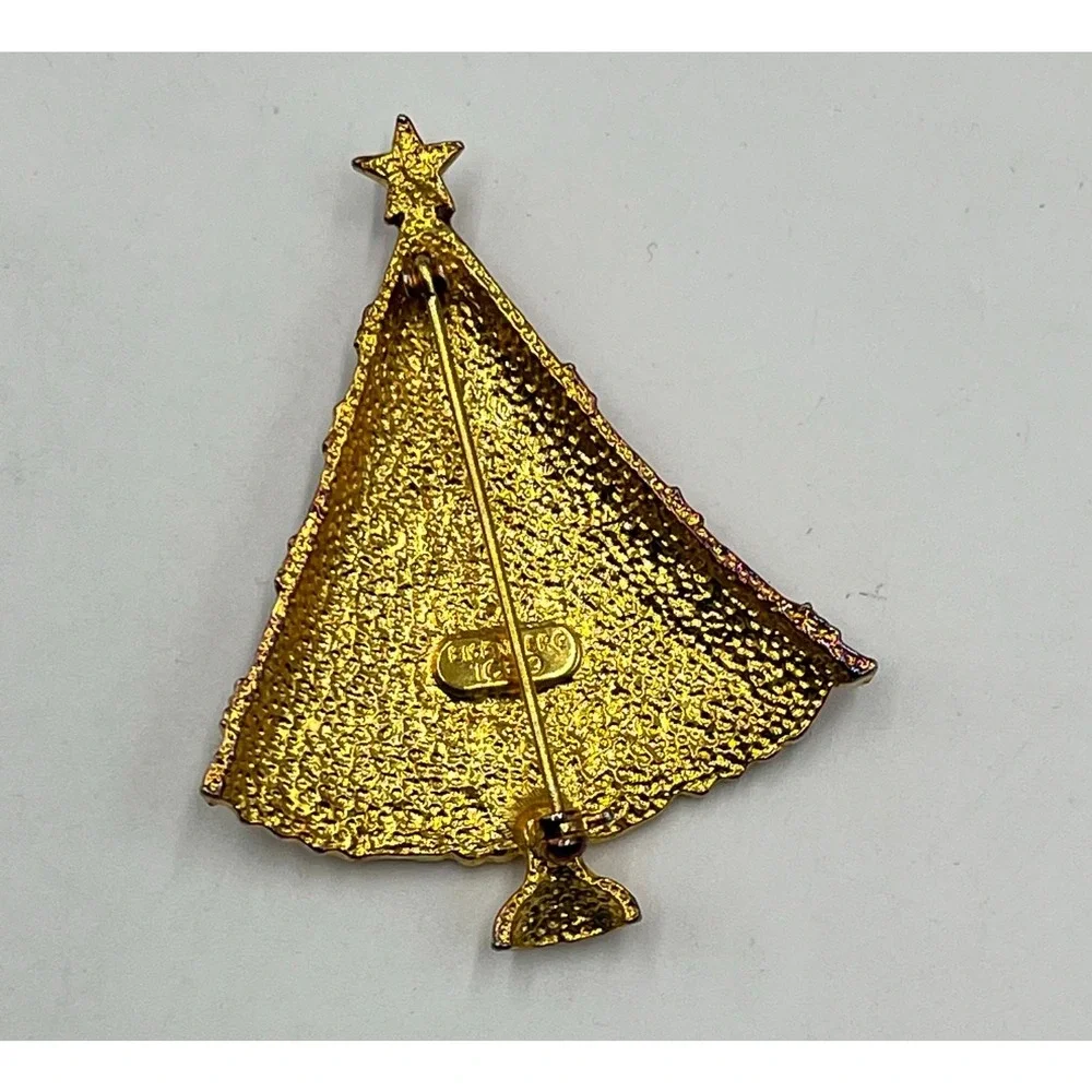 Eisenberg Ice Vintage Christmas tree Red Gloss Enamel‎ Xmas Rhinestone Brooch